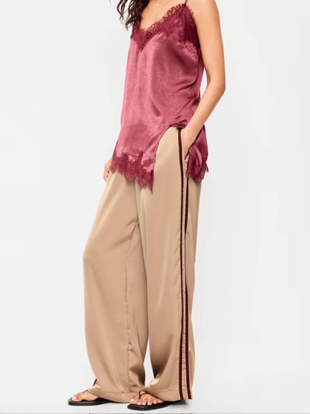 Old Navy Beige Wide-Leg Track Pants with Dark Side Stripe